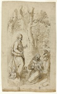 Wizja św. Franciszka z Asyżu (recto); Święty Hieronim, Wizja św. Franciszka i dwa małe szkice św. Franciszka trzymającego Dzieciątko Jezus (verso)