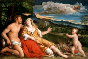„Mars, Wenus i Kupidyn”, 1520s autorstwa Jacopo Palma il Vecchio