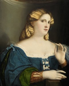 Młoda kobieta w niebieskiej sukience z wachlarzem, 1512-1514