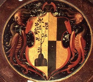 Tarcza heraldyczna, c.1529 (olej na panelu) (rewers 50329) autorstwa Jacopo Pontormo