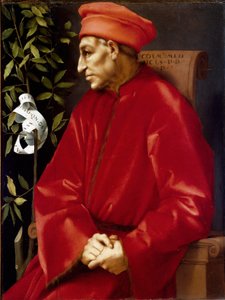 Portret Cosimo (Cosimo de Medici), dit Cosimo the Old Medici (1389-1464) Obraz Jacopo (Iacopo) Carrucci dit il Pontormo (Pontormo) (1494-1556) 1518-1519 Niedziela 86x65 cm Florencja, Galeria Uffizi ( Biura ) © Luisa Ricciarini / Leemage autorstwa Jacopo Pontormo