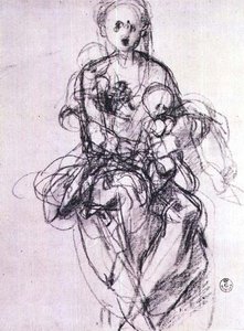 Studium Madonny z Dzieciątkiem (kreda) autorstwa Jacopo Pontormo