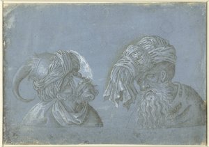 Dwie głowy mężczyzn z nakryciami głowy Głowy mężczyzn w nakryciu głowy obcych (tytuł serii) autorstwa Jacopo Ripanda (attributed to)
