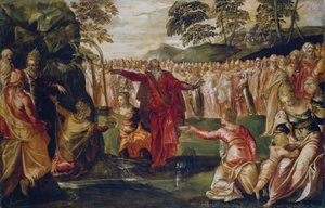 Mojżesz uderzający w skałę, ok. 1555-70 (olej na płótnie) autorstwa Jacopo Robusti (workshop of) Tintoretto