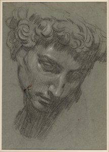 Portret Giuliano de’ Medici, wg Michała Anioła (recto) (czarno-biała kreda na niebieskim papierze) autorstwa Jacopo Robusti (workshop of) Tintoretto