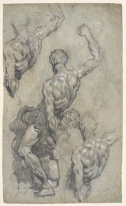 Studia nad „Samsonem i Filistynami” Michała Anioła, ok. 1575–1585 (kreda, węgiel drzewny, gwasz, papier) autorstwa Jacopo Robusti (workshop of) Tintoretto