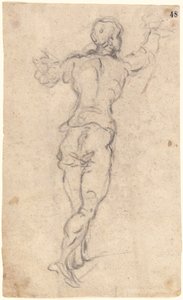 Kroczący młodzieniec z podniesionymi rękami, widziany z tyłu, ok. 1579 (węgiel na papierze owsianym) autorstwa Jacopo Robusti Tintoretto