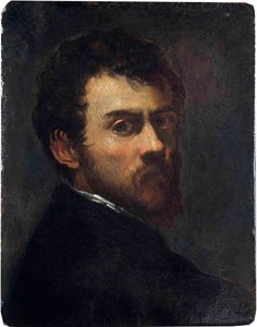 ""Autoportret jako młody człowiek"" (Autoportret jako młody mężczyzna) Obraz Jacopo Tintoretto powiedział Tintoretto (1518-1594) - 1548 - Olej na desce Wymiary 45,7x36,8 cm Muzeum Wiktorii i Alberta autorstwa Jacopo Robusti Tintoretto