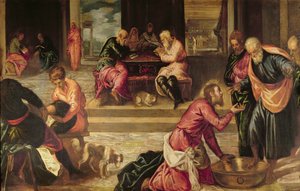 Chrystus myje stopy uczniom autorstwa Jacopo Robusti Tintoretto