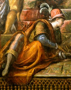 Doge Niccolo da Ponte odbierający gałązkę oliwną z Wenecji, Jacopo Robusti znany jako Tintoretto (1518-1594), Detail, Sala del Maggior Consiglio (Sala Wielkiej Rady), Palazzo Ducale, Wenecja autorstwa Jacopo Robusti Tintoretto