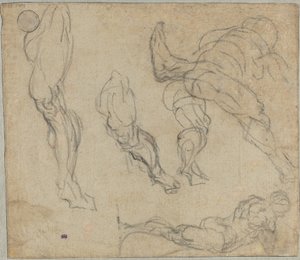 Figury i Nogi, 1575-80 (czarna kreda na papierze wykładanym) autorstwa Jacopo Robusti Tintoretto