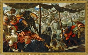 Scena bitwy między Turkami a chrześcijanami ... (obraz na płótnie) autorstwa Jacopo Robusti Tintoretto