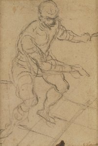 Siedzący mężczyzna widziany z góry (czarna kreda na papierze) (recto) (patrz 160813 na odwrocie) autorstwa Jacopo Robusti Tintoretto