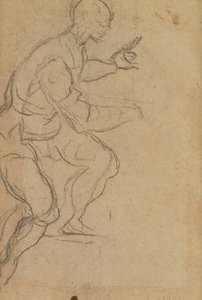 Siedzący mężczyzna widziany z dołu (czarna kreda na papierze) (verso) (patrz 160812 dla recto) autorstwa Jacopo Robusti Tintoretto