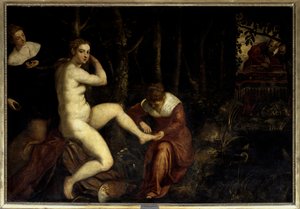 Suzanne w wannie Obraz Jacopo Robustiego dit Le Tintoret (Il Tintoretto) (1518-1594) XVI w. Ndz. 1,67x2,38 m Paryż, Luwr autorstwa Jacopo Robusti Tintoretto