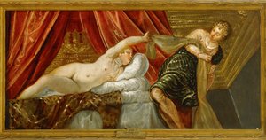 Czystość Józefa - Józef i żona Potyfara ... (obraz na płótnie) autorstwa Jacopo Robusti Tintoretto