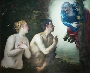 Wypędzenie Adama i Ewy z ogrodu Eden autorstwa Jacopo Robusti Tintoretto