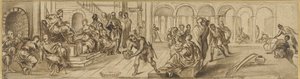 Salomon i królowa Saby, ok. 1600 (pióro na papierze) autorstwa Jacopo Robusti after Tintoretto
