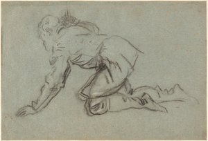 Klęczący mężczyzna trzymający laskę [recto] autorstwa Jacopo Tintoretto