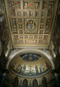 Widok wnętrza absydy bazyliki św. Jana (San Giovanni in Laterano). Mozaika Jacopo Torriti (aktywna ok. 1291-XIV w.) i Jacopo da Camerino (aktywna ok. 1288-1331) przedstawiająca Jerozolimę Celeste. Rzym autorstwa Jacopo Torriti