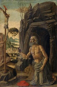 Św. Hieronim jako pokutnik, ok. 1590 (tempera na orzechu włoskim) autorstwa Jacopo del Sellaio