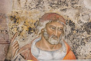 Portret Izokratesa lub Demostenesa, fragment z alegorii Retoryki (fresk)