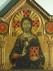 Odkupiciel, fragment Odkupiciela z Madonną i trzema świętymi, autorstwa Meliore Toscano lub Meliore di Jacopo (ok. 1255-1285), tempera i złoto na desce, 85x210 cm