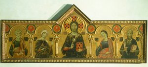 Odkupiciel z Madonną i trzema świętymi, Meliore Toscano lub Meliore di Jacopo (ok. 1255-1285), tempera i złoto na desce, 85x210 cm, Szczegół
