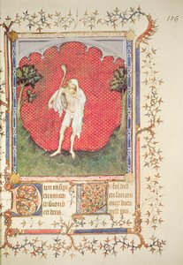 Fr 13091 f.106 Głupiec, z „Psałterza Jana de Berry”, c.1386