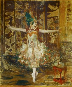 Tamara Karsavina tańcząca w balecie Ognisty ptak Igora Strawińskiego ... autorstwa Jacques Emile Blanche