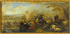 Bitwa między chrześcijanami i muzułmanami... (olej na płótnie) autorstwa Jacques (1621 76) Courtois