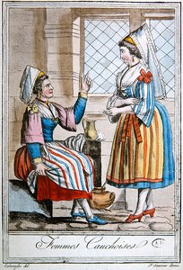 Kobiety z regionu Caux w Normandii, ilustracja z „Encyclopedie des Voyages”, grawerowana przez Labrousse