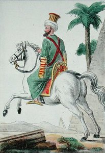 Mameluka z Kairu w Egipcie w 1801 roku, ilustracja z „Podróży Pittoresque dans les Quatre Parts du Monde” autorstwa artysty