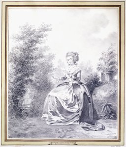 Portret Elisabeth Louise Vigee-Lebrun czytającej list siedzącej w ogrodzie (czarna kreda) autorstwa Jacques Antoine Marie Lemoine