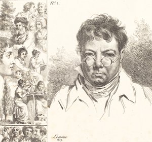 Autoportret i inne głowy, 1819 (litografia) autorstwa Jacques Antoine Marie Lemoine