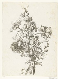 Bukiet z zawilcami, hiacyntem i delfinami Diverse Fleurs mises en Boucquets (tytuł serii) autorstwa Jacques Bailly (I)
