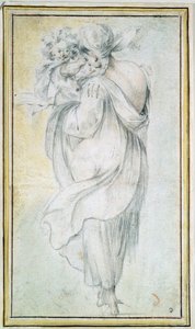 Cyganka z dzieckiem - Dzieło Jacquesa Bellange (ok. 1575-1616), krew i kreda czarno-biała na papierze (30x16,5 cm), początek XVII w. - Cyganka z dzieckiem, Krew, kreda czarno-biała na papierze J. Bellange, początek XVII wieku - stan H autorstwa Jacques Bellange