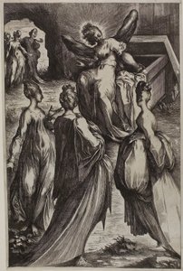 Trzy Marie u grobu z aniołem autorstwa Jacques Bellange