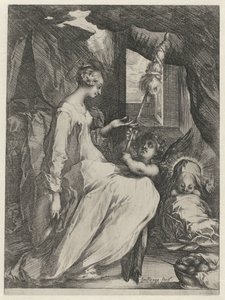 Najświętsza Maryja Panna Przędąca z Dzieciątkiem Jezus i Aniołem Maryja z dzieckiem i aniołkiem trzymającym kądziel autorstwa Jacques Bellange