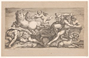 Cephalus zabrany przez Aurorę w swoim rydwanie Sceny mitologiczne po freskach w Palazzo Farnese w Rzymie (tytuł serii) autorstwa Jacques Belly