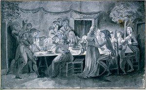 Obiad weselny podczas rewolucji Rysunek Jacquesa Bertaux (1745-1818) Paryż.