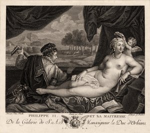 Filip II i jego kochanka po Tycjanie, ok. 1930 r. 1780 autorstwa Jacques Bouillard