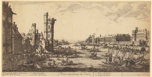 Widok Luwru, plansza 1 z serii „Dwa wielkie widoki Paryża” autorstwa Jacques Callot