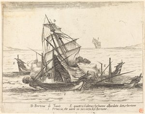 Wejście na pokład Bertone, 1617. autorstwa Jacques Callot