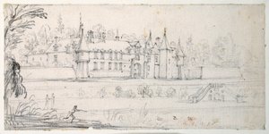 Chateau de Chantelou, w dolinie Orge, między Linas i Chestres (czarna kreda na papierze) autorstwa Jacques Callot