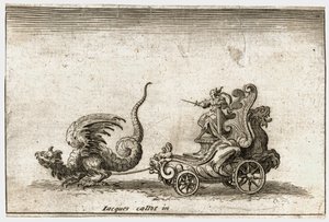 Combat a la barriere: Rydwan ciągnięty przez smoka ... (rycina) autorstwa Jacques Callot