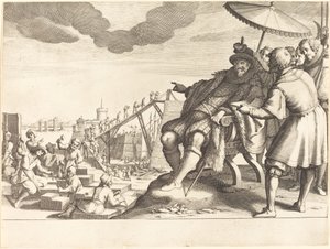 Budowa i fortyfikacja portu w Livorno, ok. godz. 1614. autorstwa Jacques Callot