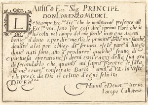 Dedykacja Ks. Wawrzyńcowi Medyceuszowi, ca. 1622. autorstwa Jacques Callot