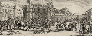 Zniszczenie klasztoru, 1633 (akwaforta na papierze wykładanym) autorstwa Jacques Callot