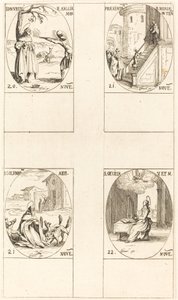 Edmund, król Anglii, męczennik, Ofiarowanie Dziewicy, św. Kolumba, św. Cecil. autorstwa Jacques Callot